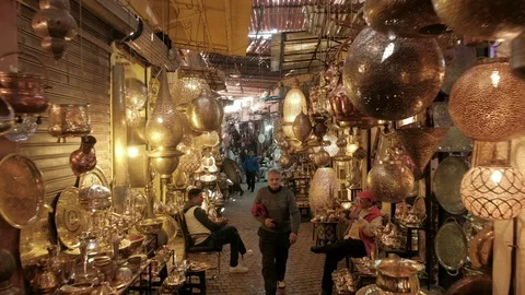 Reverse Push Out Reveal Covered Souq Lighting Lamps Market Marrakech Stock Footage 91672459