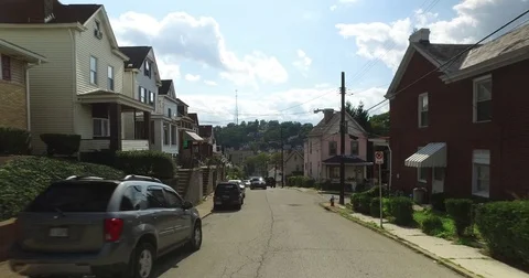 Reverse Rear Pittsburgh West End Neighborhood Driving Plate Stock Footage