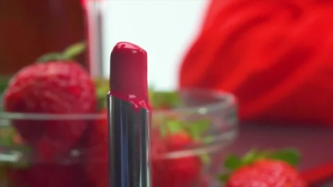Reverse Red Lipstick Melt and Precise Swipe Stroke Application on Lips, Stock Footage 271525863
