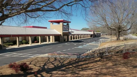 Reverse reveal Of High School Closed Due To Covid 19. 4K Stock Footage 152423316