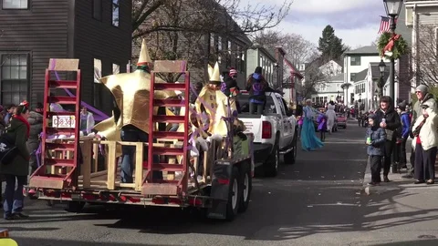 Reverse Shot Dancing Troupe Christmas Parade Stock Footage 70336224