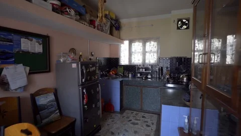 Reverse shot of guesthouse kitchen in Nepal Video stock 91135863