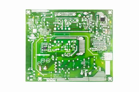 Reverse side of circuit board on white isolated background. Stock Photos