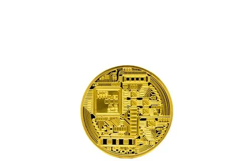 Reverse side of crypto currency golden bitcoin isolated on white background. Stock Photos