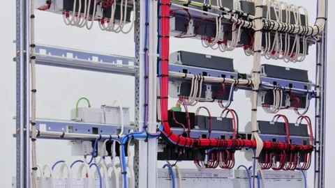 The reverse side of the electrical switchboard. Stock Footage 339298684