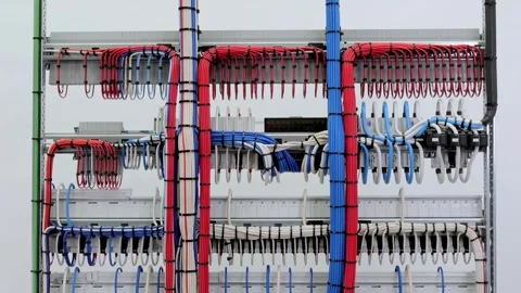 The reverse side of the electrical switchboard. Stock Footage 339299336