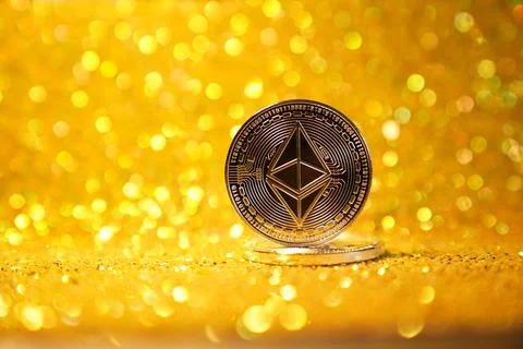 The reverse side is ether. Cryptocurrency ether is the coin of the future Stock Photos