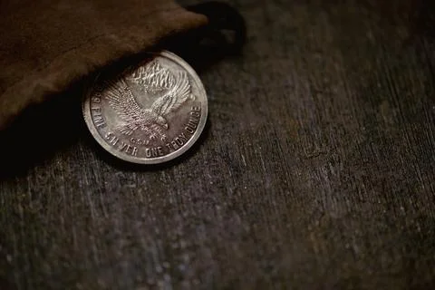 Reverse Side of Golden State Mint Silver Round on Wooden Surface Stock Photos
