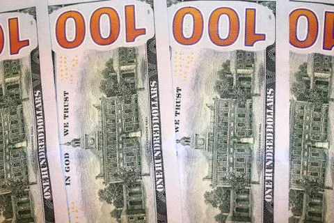 Reverse side of hundred dollar bank notes Stock Photos