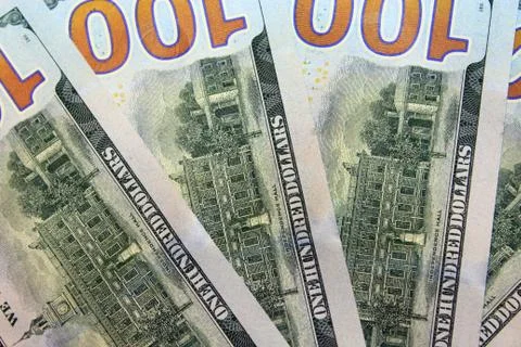 Reverse side of hundred dollar bank notes Stock Photos