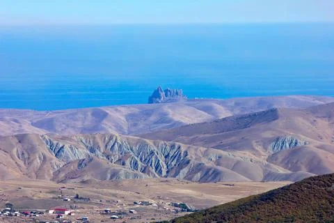 The reverse side of the sacred mountain Beshbarmag. Khizi region. Azerbaijan. Stock Photos