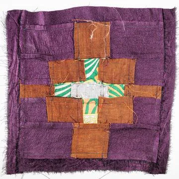 Reverse side of stitched detail on patchwork cloth 스톡 사진