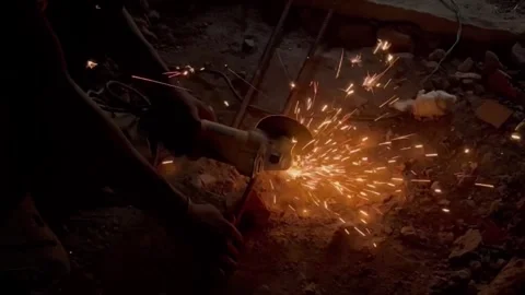 Reverse slow motion effect of a steel circular blade releasing fire sparkle Stock Footage 274353826