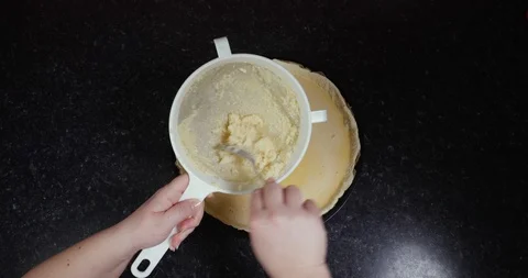 Reverse Time Lapse Of Lady Sieving Mixture Onto Puff Pastry Base To Make Stock Footage 109203375