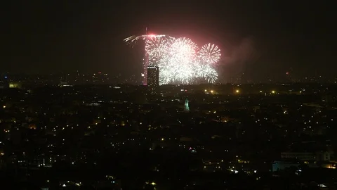 Reverse Time Lapse Paris Eiffel Tower Fireworks Video stock 93584870