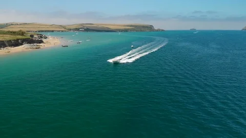 Reverse Tracking Shot of the Fireball Speed Boat in Padstow, Cornwall. Stock Footage 115242885
