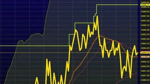 Reverse trend point stock market quotes. Candlestick chart on color background. Stock Footage 83650909