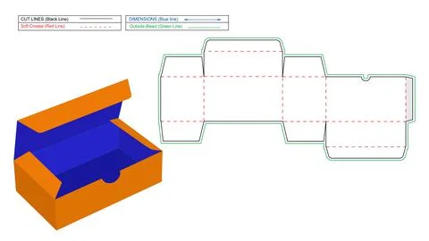 Reverse Tuck End Box, RTE boxes dieline template and 3D render box 스톡 일러스트