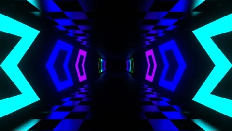 Reverse Tunnel with Multicolor Neon Direction Arrows in 4K Stock Footage 277649569