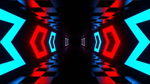 Reverse Tunnel with Red and Blue Neon Direction Arrows in 4K Stock Footage 277649769