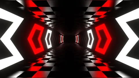 Reverse Tunnel with Red and White Neon Direction Arrows in 4K Stock Footage 277649834
