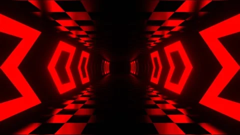 Reverse Tunnel with Red Neon Direction Arrows in 4K Stock Footage 277649867