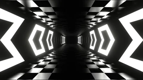 Reverse Tunnel with White Neon Direction Arrows in 4K Stock Footage 277649901