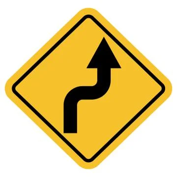 Reverse turn right - Warning sign vector, Yellow square board. Stock Illustration