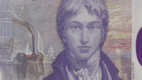 Reverse UK British 20 Pound Bank Note With Portrait Of Famous Painter, Stock Footage 142241480