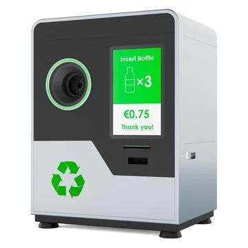 Reverse vending machine for bottle recycling deposit refund. 3D rendering Stock Illustration