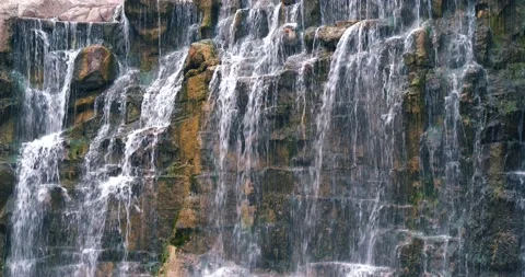 Reverse Video of Flowing Water in Waterfall in Park. Beautiful Artificial Stock Footage 221236753