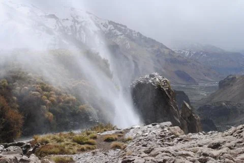 Reverse waterfall and landscape in Chile Stock Photos