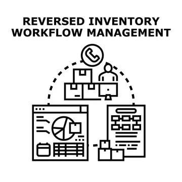 Reversed inventory workflow management black concept illustration Stock Illustration