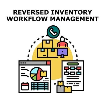 Reversed inventory workflow management color concept illustration Stock Illustration