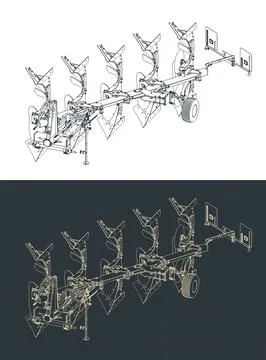Reversible plow isometric drawings Stock Illustration