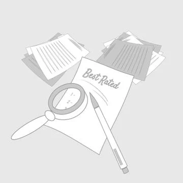 Review, analysis and rating process concept. Line art vector illustration of  イラスト素材