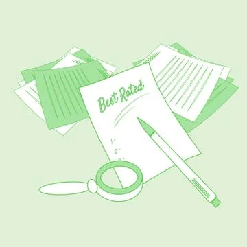 Review, analysis and rating process concept. Line art vector illustration of  イラスト素材