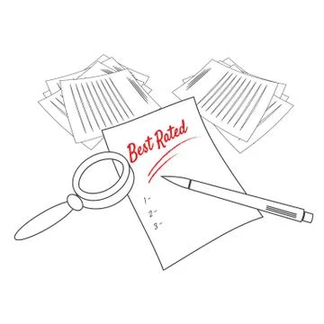 Review, analysis and rating process concept. Line art vector illustration of  イラスト素材