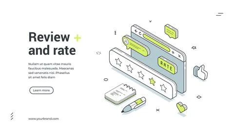 Review and rate evaluation customer service isometric web banner design templ Stock Illustration
