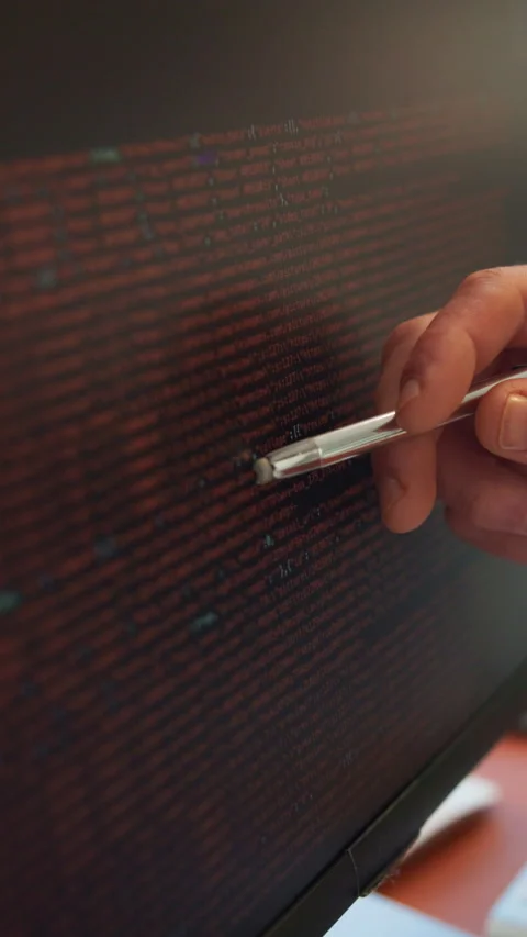 Review, code and hands with computer, screen or programming with data for app Stock Footage 319794425