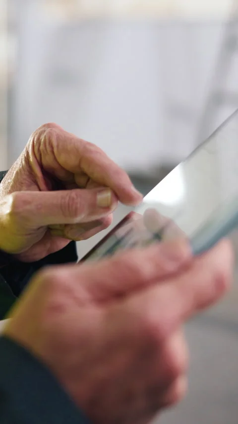 Review, data or hands in office with tablet screen, forecast or growth plan in Stock Footage 342314229