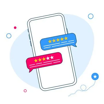 Review, feedback, rating bubble speech on smartphone vector illustration, line Illustrazione stock