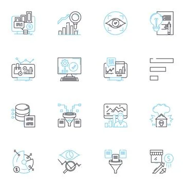 Review linear icons set. Evaluation, Appraisal, Critique, Analysis, Assessment Stock Illustration