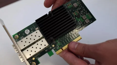 Review of a network card with ports for transceivers Stock Footage 282984152