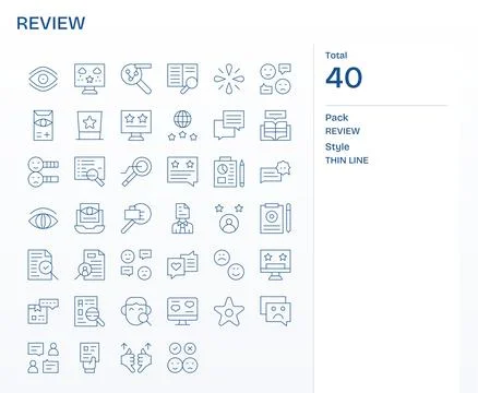 Review Premium Vector Bundle with 40 Retina Ready Pixel Aligned Thin Line Ico Stock Illustration