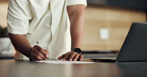 Review, signature or hands with document in house, property transfer agreement Stock Footage 336839398