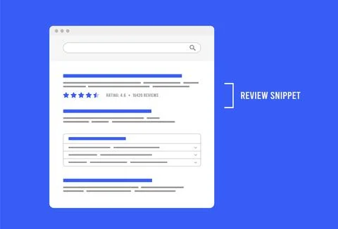 Review snippets - search engine feature with yellow star rating based on review Stock Illustration