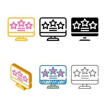 Review stars on simplified computer screen color icon vector Stockillustratie