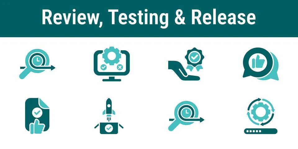 Review Testing Release Process Icons Set 库存插图