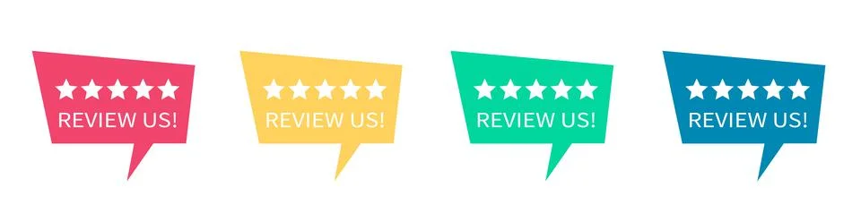 Review us set. Speech bubble on white background. Vector illustration. Stock Illustration